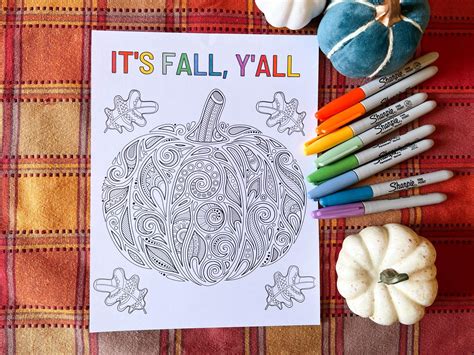 Printable It's Fall Y'all Pumpkin Coloring Page - Carrie Elle