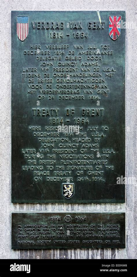 1814 Treaty of Ghent, Belgium commemorative plaque where American ...