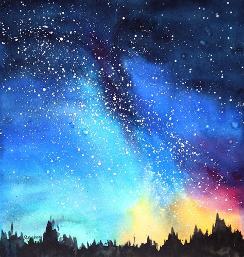 Milky Way Starry Night Sky Painting Original Watercolor | Etsy