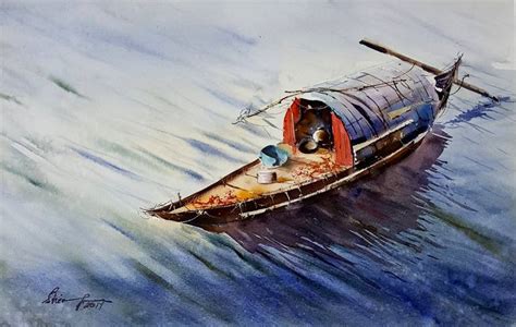 Boat In Sea Painting by Exquisite Watercolors | Saatchi Art