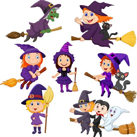 Halloween young witches collection set 8390397 Vector Art at Vecteezy