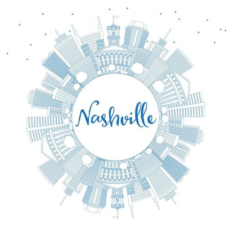 Outline Nashville Skyline with Blue Buildings and Copy Space. 15333153 ...