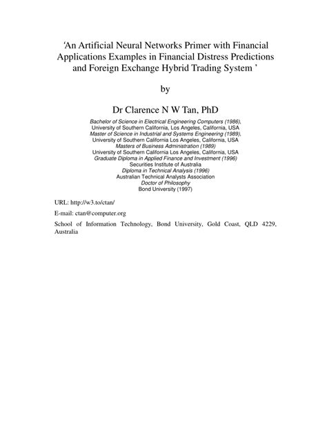 (PDF) An Artificial Neural Networks Primer with Financial Applications ...