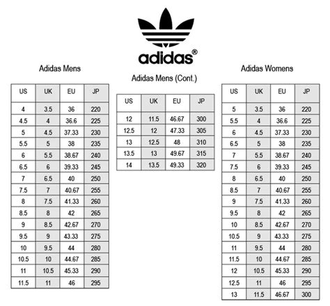 adidas originals size chart