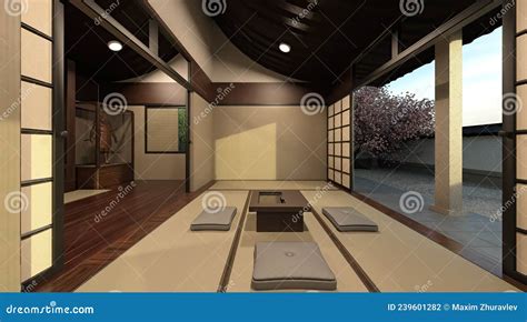 Samurai House Exterior and Interior 3d Illustration Stock Illustration ...