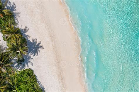 Aerial top view on sand beach. Tropical beach with white sand turquoise ...