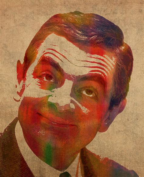 Mr Bean Rowan Atkinson Watercolor Portrait On Worn Distressed Canvas ...