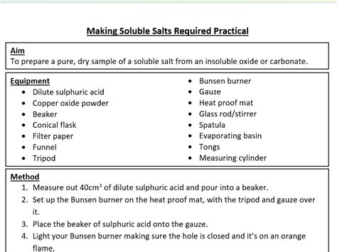 Making Soluble Salts Required Practical Sheet | Teaching Resources