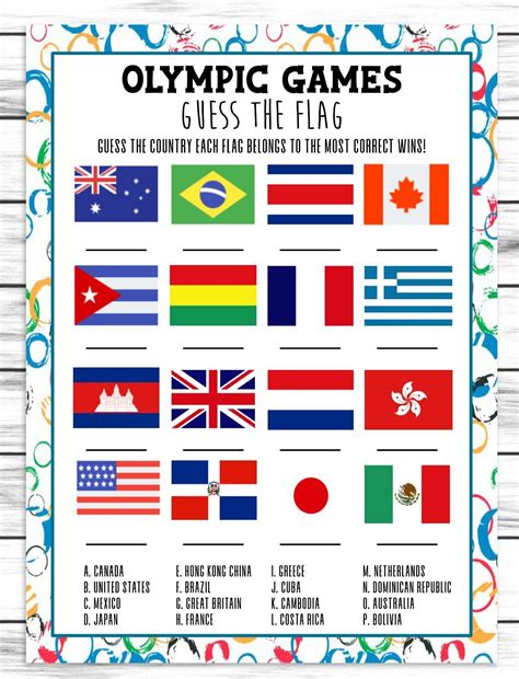 olympic games country flag matching quiz game printable or virtual ...