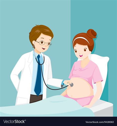 Doctor checking pregnant by stethoscope Royalty Free Vector