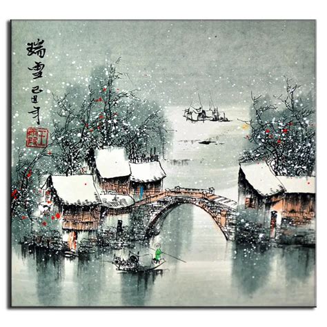 Modern Wall Painting JiangNan Winter Scenery Chinoiserie Oil Painting ...