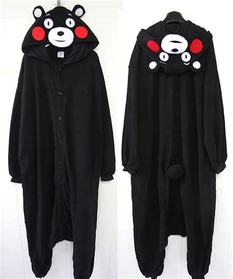 Black Bear Kumamon Onesie Adult Unisex Cosplay Costume flannel Pajamas ...