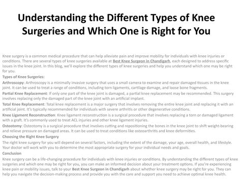 Understanding the Different Types of Knee Surgeries and Which One is ...