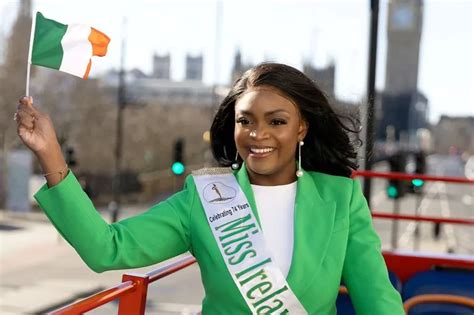 Miss Ireland Pamela Uba flies Irish flag during open-top bus tour ahead ...