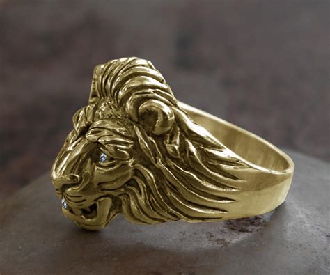 Superb Solid 14K Gold Lion Ring VS1 Quality Diamonds All Sizes 11.8g ...