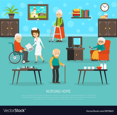 Old people nursing home flat poster Royalty Free Vector