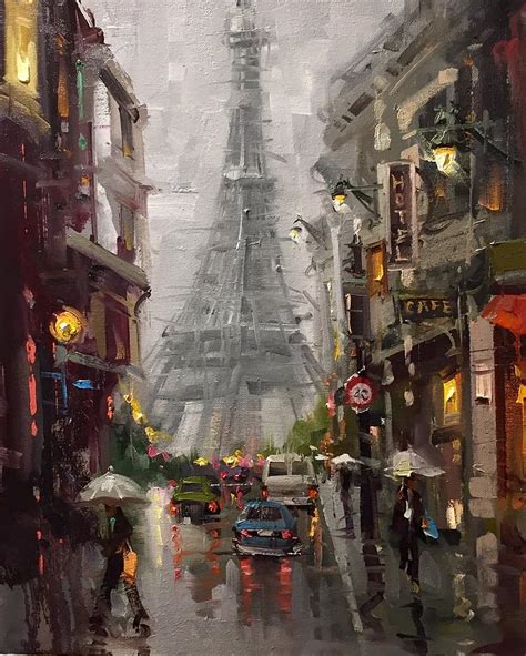 Rainy day in Paris Painting by Mostafa Keyhani