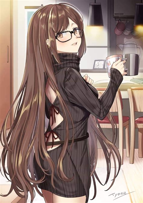 Anime Girl With Glasses And Short Brown Hair Coloring Pages