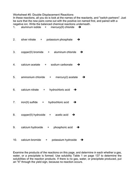 double displacement reaction worksheet - comedy1101