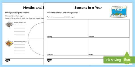 Seasons Activity Worksheet - Months and Seasons in the Year