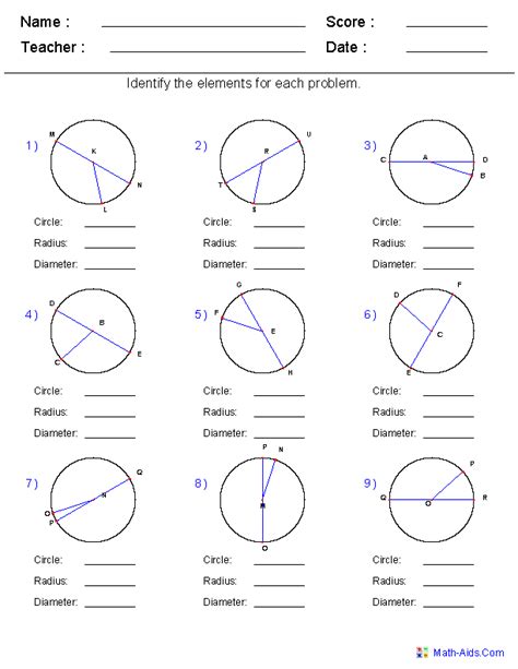 Radius And Diameter Worksheets