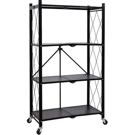 Black 4-Tier Metal Collapsible Garage Storage Shelving Unit (28 in. W x ...