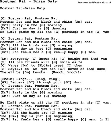 Song Postman Pat by Brian Daly, song lyric for vocal performance plus ...