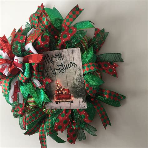 Christmas Wreath Red Truck Wreath Happy Holiday Wreath - Etsy