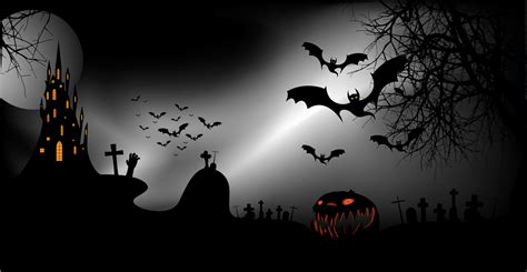 Halloween party banner, spooky dark background, silhouettes of ...