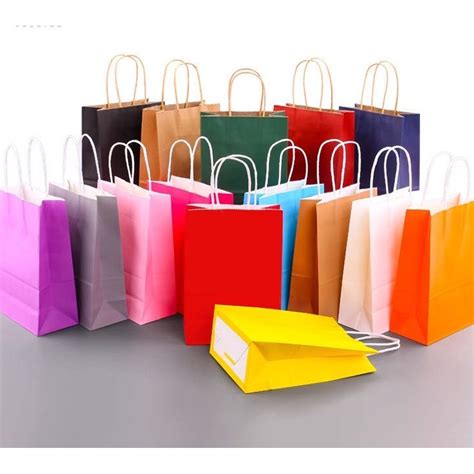 12 Pcs Plain Kraft Paper Bag Handle bag Color Gift bag Hand bag ...