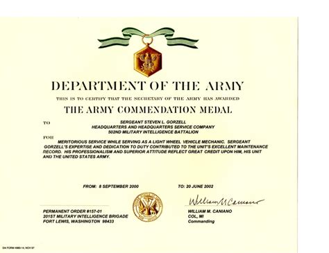 Army Good Conduct Medal Certificate Template Best intended for Fre ...