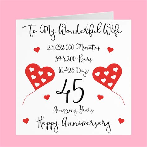 Romantic Wife 45th Wedding Anniversary Card To My Wonderful | Etsy