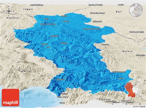 Political Panoramic Map of Potenza, shaded relief outside