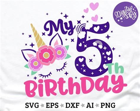 Unicorn 5th Birthday Svg Fifth Birthday Svg Unicorn 5th - Etsy ...