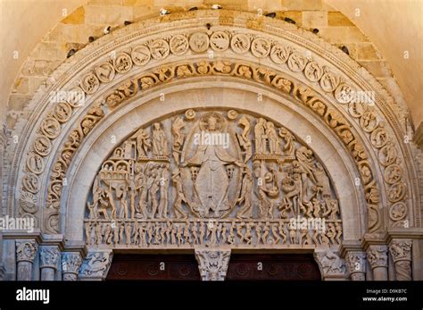 Last Judgement Tympanum by Gislebertus circa 1130 AD in west façade of ...