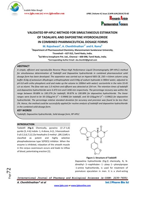 (PDF) VALIDATED RP-HPLC METHOD FOR SIMULTANEOUS ESTIMATION OF TADALAFIL ...