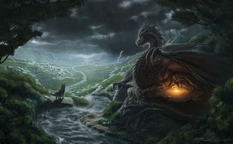 Fantasy art dragon landscape wallpaper - fleethety