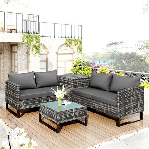 Buy 4 Seater Outdoor Rattan Garden Furniture Sets Patio Conservatory ...