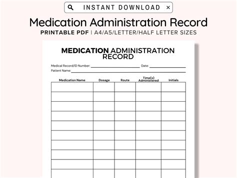 Printable Medication Administration Record, Ready to Print Medication ...