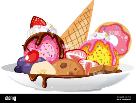 Ice cream sundae with fruit toppings illustration Stock Vector Image ...