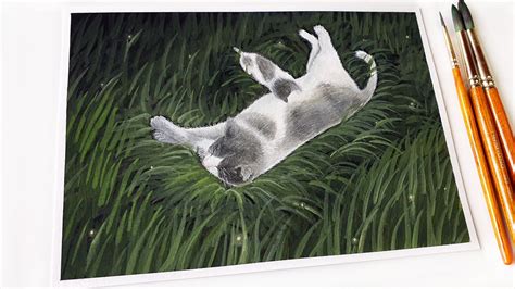 Painting a Cat ｜ Poster Color Painting ｜ Cats in the Grass - YouTube