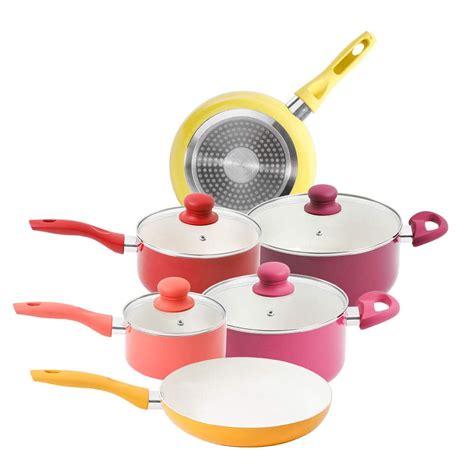 Gibson Home 10-Pieces White Ceramic Non-Stick Cookware Set, Warm ...