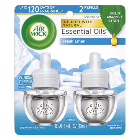 Air Wick Essential Oils Fresh Linen Scented Oil Twin Refill .67oz ...