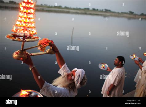 A daily evening Aarti in praise of the Yamuna River is conducted on the ...