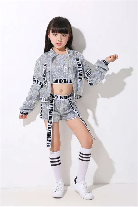 New children's Modern Jazz Dance Costumes Suit Girls Jazz Sequin ...