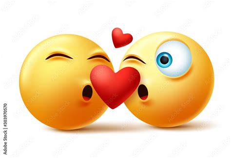 Emoticon or emoji of couple kissing faces vector concept. Valentines ...