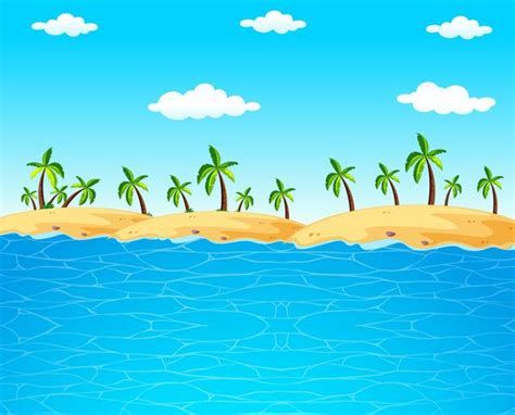 Background scene with blue ocean and coconut trees 295963 Vector Art at ...