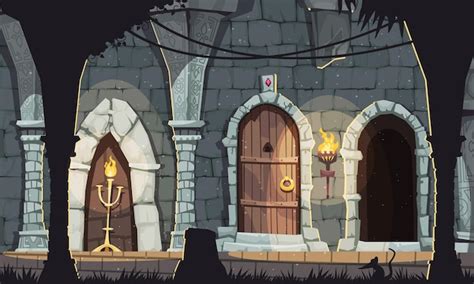 Free Vector | Medieval castle dungeon cartoon composition with stone ...