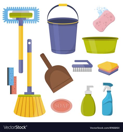 Cleaning tools flat design household Royalty Free Vector