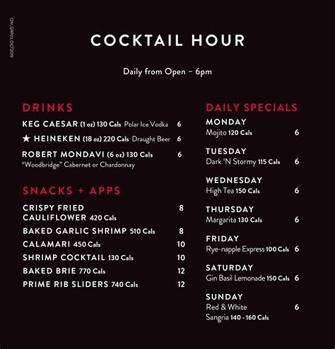 The Keg Happy Hour Menu & Prices